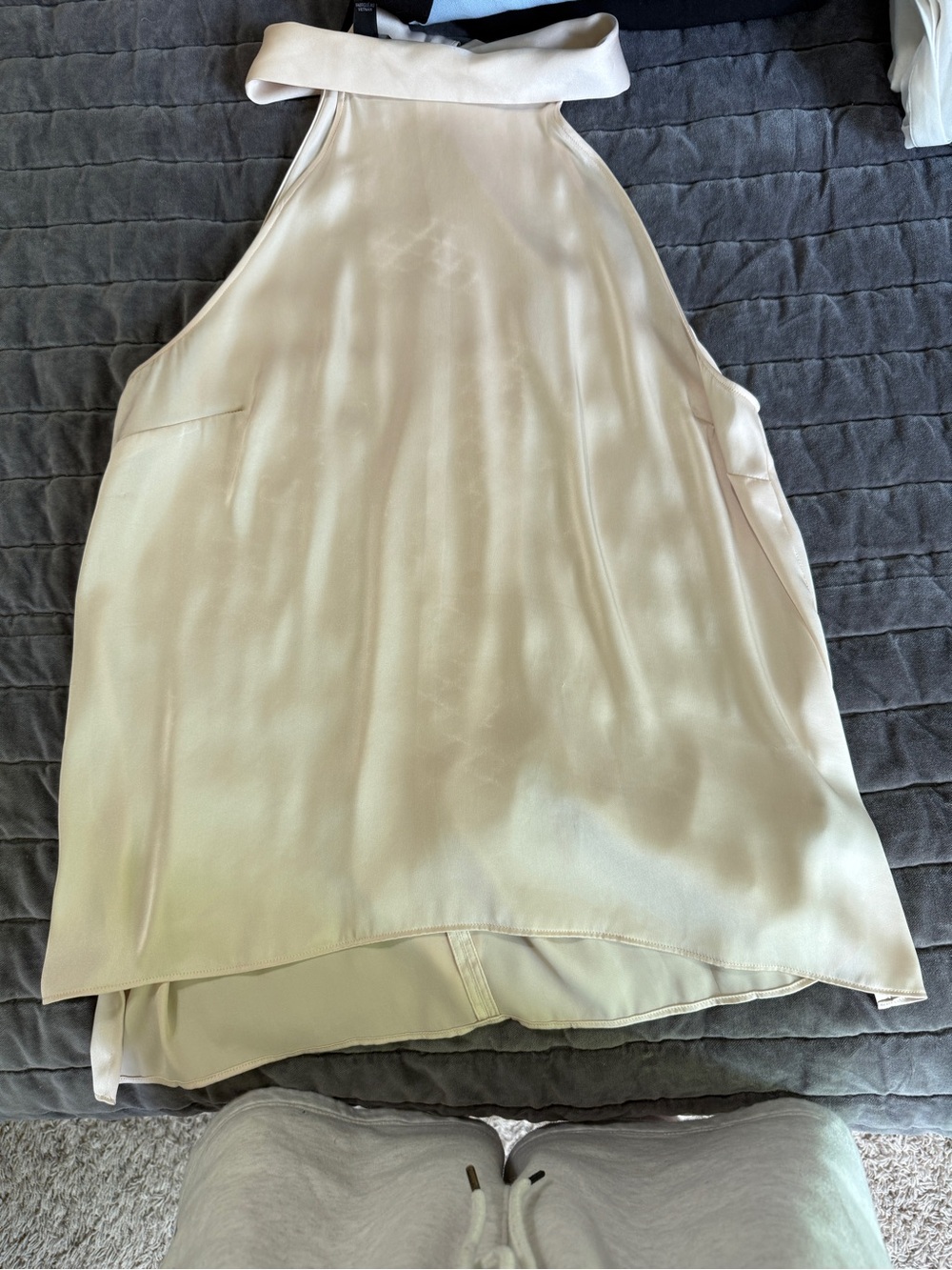 Cream Satin Halter Neck Silk-Look Top